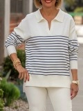 Ivory Navy Striped Split Sweater Top