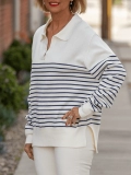 Ivory Navy Striped Split Sweater Top