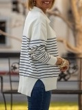 Ivory Navy Striped Split Sweater Top