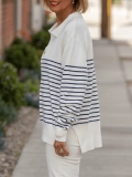 Ivory Navy Striped Split Sweater Top