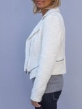 Ivory White Irregular Zipper Motorcycle Jacket
