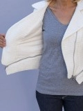 Ivory White Irregular Zipper Motorcycle Jacket