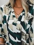 Collar Printed Long Sleeve Blouse