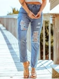 Ladies simple ripped skinny jeans