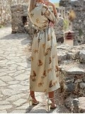 Leopard Lace Up Single Breasted Long Sleeve Dress
