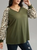 Leopard print patchwork T-shirt with shoulder sleeves