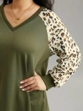 Leopard print patchwork T-shirt with shoulder sleeves