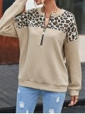 Leopard Splicing Drop Shoulder Zipped Sweatshirt
