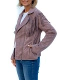 Light purple suede tassel motorcycle jacket