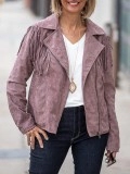 Light purple suede tassel motorcycle jacket