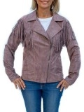 Light purple suede tassel motorcycle jacket