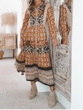 long-sleeved ethnic dress