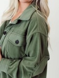Women's Green Pocket Button Coat