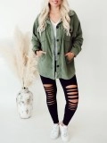 Women's Green Pocket Button Coat