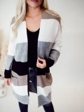 Multi color striped color block pocket knitted cardigan