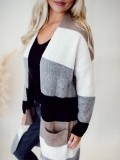 Multi color striped color block pocket knitted cardigan