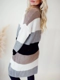 Multi color striped color block pocket knitted cardigan