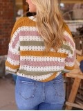 Multicolor Striped Hollowed Knitted Loose Sweater