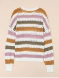 Multicolor Striped Hollowed Knitted Loose Sweater