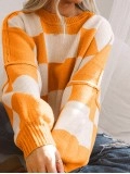 Orange Checkered Bishop Sleeve Sweater