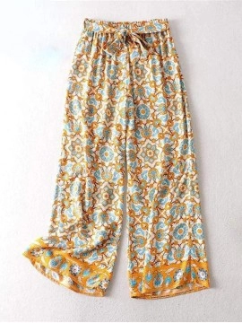 Orange plant printed casual pants