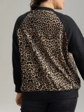 Plus-size women's elegant leopard-print patchwork coat