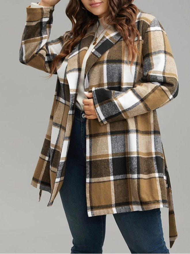 Plus-size women's elegant plaid coat
