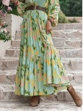 Printed Tie Neck Long Sleeve Maxi Dress