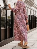 Printed V-Neck Long Sleeve Maxi Dress