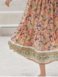Printed V-Neck Short Sleeve Midi Dress