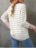 Printed Waffle-Knit Buttoned Cuff Top