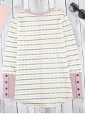 Printed Waffle-Knit Buttoned Cuff Top