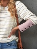 Printed Waffle-Knit Buttoned Cuff Top