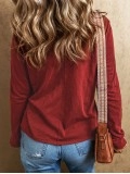 Red Sandalwood V Neck Center Seam Long Sleeve Tee