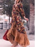 Retro Long Sleeve Printed Long Dress