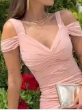 Sexy off-shoulder solid color midi dress