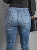 Solid color classic ripped knee jeans