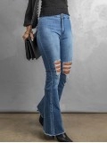 Solid color classic ripped knee jeans