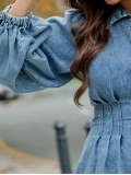 Solid color waistband long sleeved denim skirt