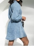 Solid color waistband long sleeved denim skirt