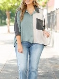 Spliced contrasting button pocket shirt