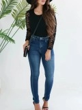 Women's lace sleeve slim knit sweater