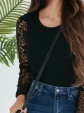 Women's lace sleeve slim knit sweater