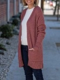 Spliced Rib Pocket Split Knitted Cardigan