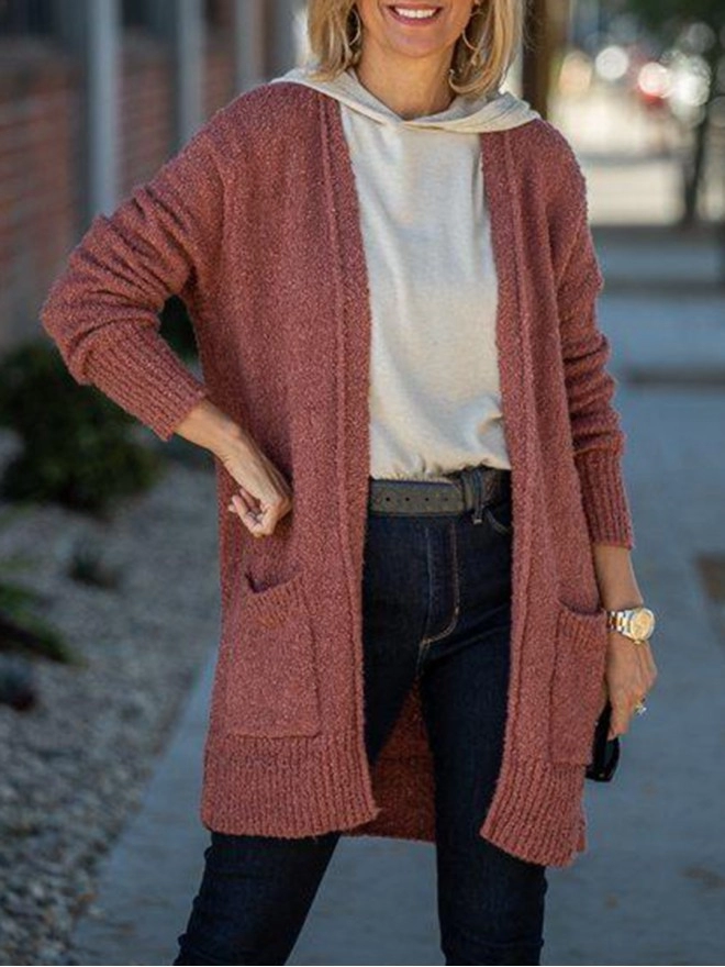 Spliced Rib Pocket Split Knitted Cardigan