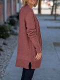 Spliced Rib Pocket Split Knitted Cardigan