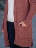 Spliced Rib Pocket Split Knitted Cardigan