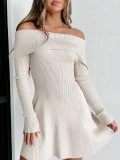 Straight-shoulder off-shoulder sweater dress