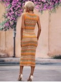 Striped Round Neck Sleeveless Midi Cover Up Dress