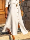 Tie Button Long Sleeve Shirt Dress